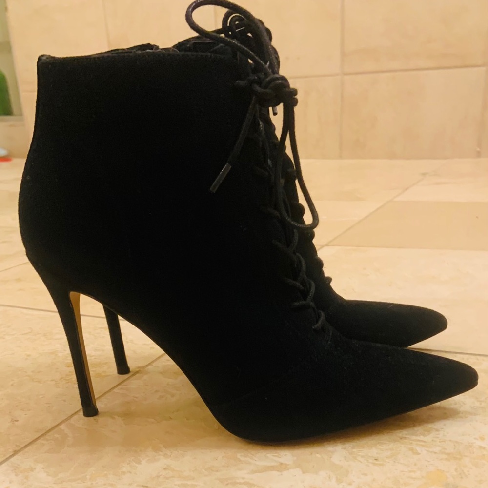 Suede Black Ankle Stiletto Booties Size 9